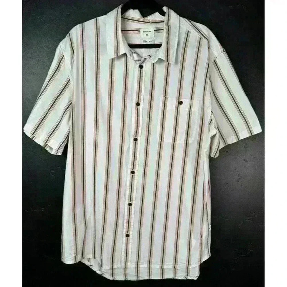 Quiksilver Other - Quiksilver Mens Button-Up Shirt Beige Stripe Short Sleeve Pocket Cotton XL